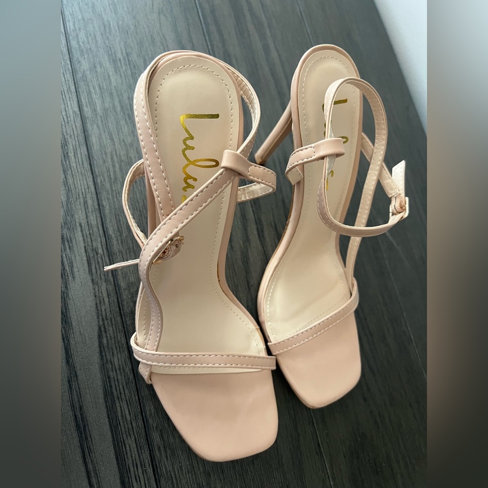 Lulus Blush/ Nude Strappy Square Toe Ankle Strap Heels- Size 8.5